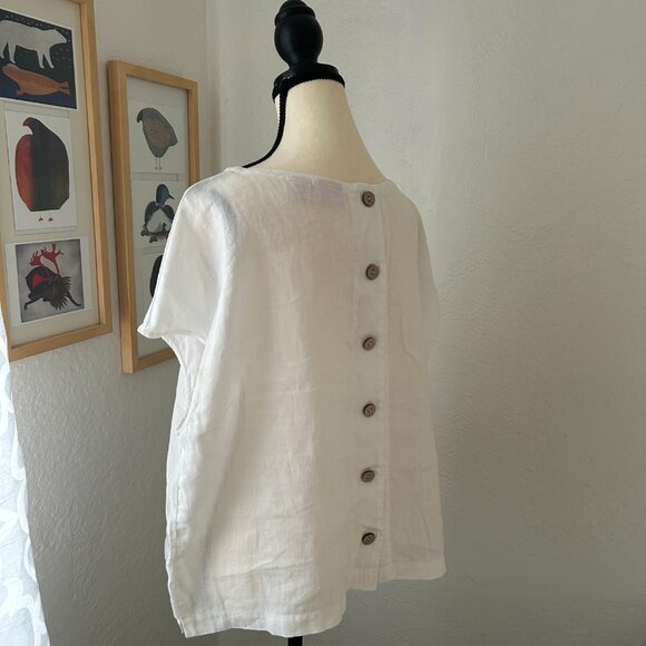 St. Tropez West 100% White Linen Short Sleeve Blouse Button up back detail Large - Picture 2 of 6